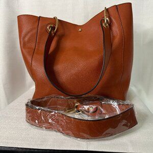 Brown Faux Leather Bucket Bag; Double Handle or Shoulder Strap; Make-up Bag incl